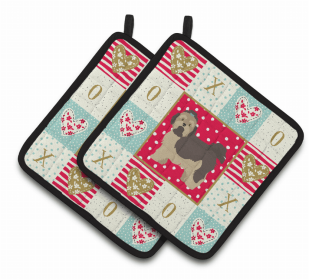 Russian Lapdog Art Love Pair of Potholders