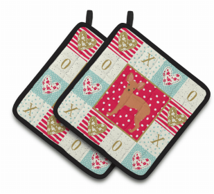 Russian Toy Terrier #2 Art Love Pair of Potholders