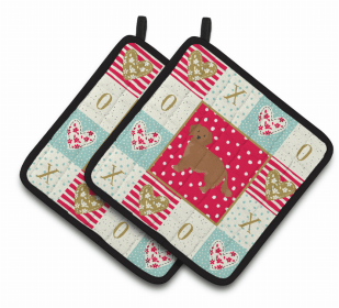 Small Greek Domestic Dog (Kokoni) Art Love Pair of Potholders