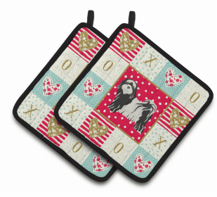 Tibetan Terrier Art Love Pair of Potholders