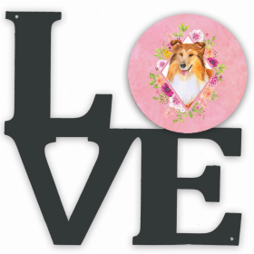 Sheltie Flowers Design Metal Wall Artwork LOVE