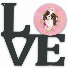 Cavalier King Charles Spaniel Flowers Design Metal Wall Artwork LOVE