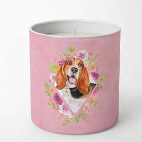 Basset Hound Pink Flowers Decorative Soy Candle