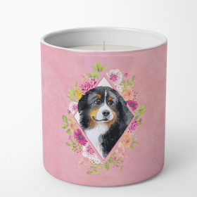 Bernese Mountain Dog Pink Flowers Decorative Soy Candle