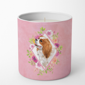 Cavalier King Charles Spaniel Pink Flowers Decorative Soy Candle