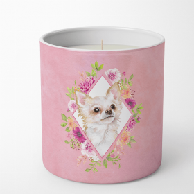 Chihuahua - Longhair - Pink Flowers Decorative Soy Candle