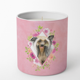 Chinese Crested Pink Flowers Decorative Soy Candle