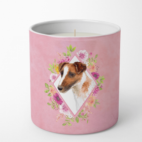 Jack Russell Terrier Pink Flowers Decorative Soy Candle