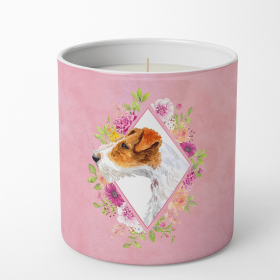 Jack Russell Terrier #2 Pink Flowers Decorative Soy Candle