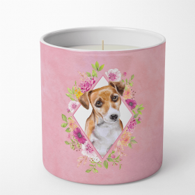 Jack Russell Terrier #1 Pink Flowers Decorative Soy Candle