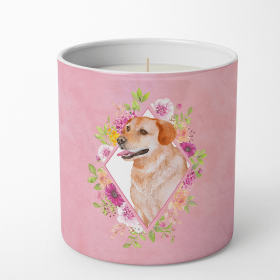 Labrador Retriever - Yellow - Pink Flowers Decorative Soy Candle