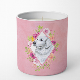 Great Pyrenees Pink Flowers Dog 10 oz Decorative Soy Candle