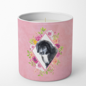 Newfoundland - Puppy - Pink Flowers Decorative Soy Candle