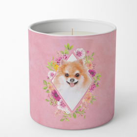 Pomeranian #1 Pink Flowers Decorative Soy Candle