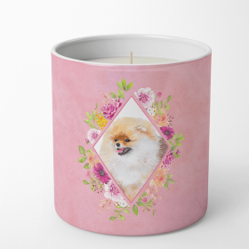 Pomeranian #2 Pink Flowers Decorative Soy Candle