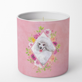 Poodle - Mini - White - Pink Flowers Decorative Soy Candle