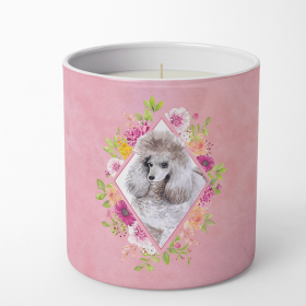 Poodle - Standard - Grey - Pink Flowers Decorative Soy Candle