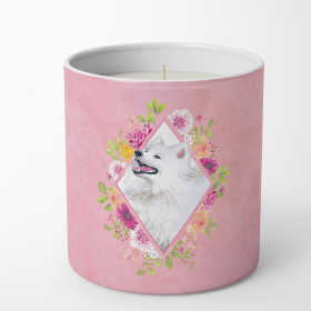 Samoyed Pink Flowers Decorative Soy Candle