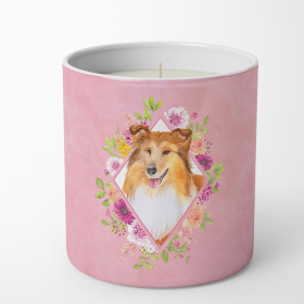 Sheltie/Shetland Sheepdog Pink Flowers Decorative Soy Candle