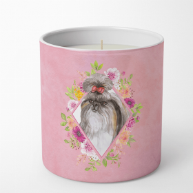Shih Tzu Pink Flowers Decorative Soy Candle