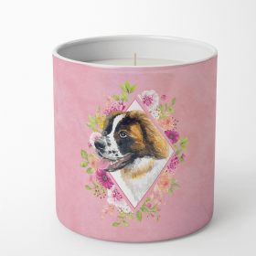 Saint Bernard #2 Pink Flowers Decorative Soy Candle