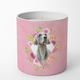 Weimaraner Pink Flowers Decorative Soy Candle