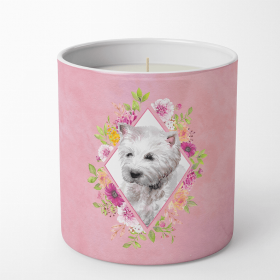 West Highland White Terrier Pink Flowers Decorative Soy Candle