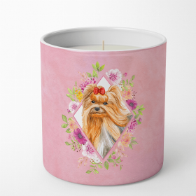 Yorkshire Terrier #2 Pink Flowers Decorative Soy Candle