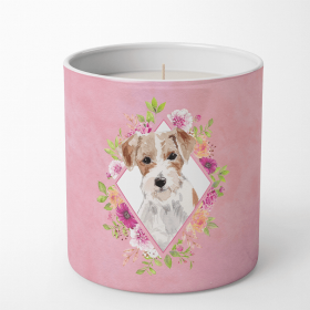 Jack Russell Terrier 1 Pink Flowers Decorative Soy Candle