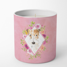 Wire Fox Terrier Pink Flowers Decorative Soy Candle