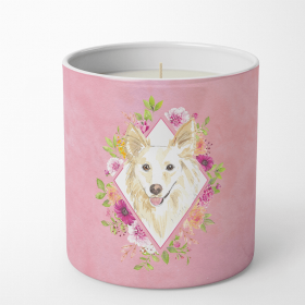 Collie - White - Pink Flowers Decorative Soy Candle
