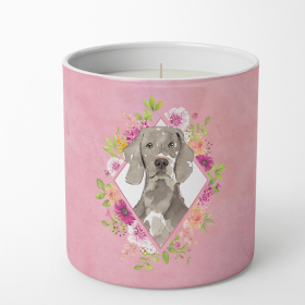 Weimaraner 1 Pink Flowers Decorative Soy Candle