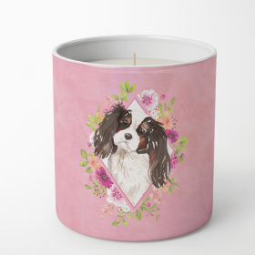 Cavalier King Charles Spaniel - Tricolor - Pink Flowers Decorative Soy Candle