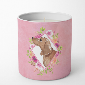 Dachshund Pink Flowers Decorative Soy Candle