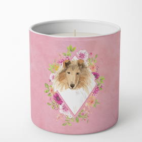 Collie Pink Flowers Decorative Soy Candle