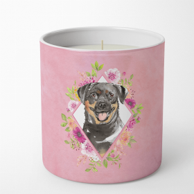 Rottweiler Pink Flowers Decorative Soy Candle