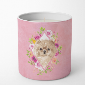 Pomeranian Pink Flowers Decorative Soy Candle