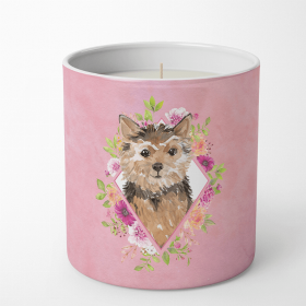 Norwich Terrier Pink Flowers Decorative Soy Candle