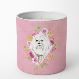 Maltese 1 Pink Flowers Decorative Soy Candle