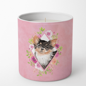 Chihuahua - Longhair 1 - Pink Flowers Decorative Soy Candle