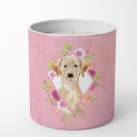 Labrador Retriever - Yellow 1 - Pink Flowers Decorative Soy Candle