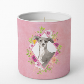 Italian Greyhound 1 Pink Flowers Decorative Soy Candle