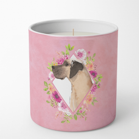 Great Dane - Fawn - Pink Flowers Decorative Soy Candle