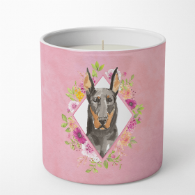 Doberman 1 Pink Flowers Decorative Soy Candle