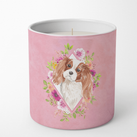 Cavalier King Charles Spaniel - Blenheim - Pink Flowers Decorative Soy Candle