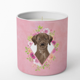 Labrador Retriever - Chocolate - Pink Flowers Decorative Soy Candle