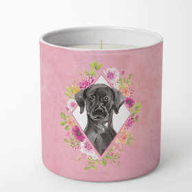 Labrador Retriever - Black - Pink Flowers Decorative Soy Candle