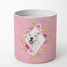 Pit Bull Terrier - White - Pink Flowers Decorative Soy Candle