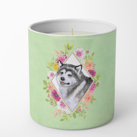 Alaskan Malamute Green Flowers Decorative Soy Candle