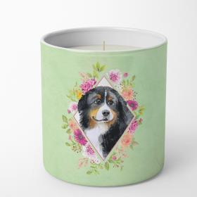 Bernese Mountain Dog Green Flowers Decorative Soy Candle